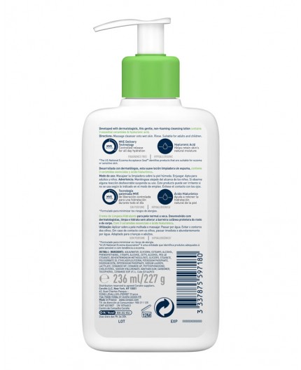CERAVE LIMPIADORA HIDRATANTE PIEL NORMAL A SECA 236ML